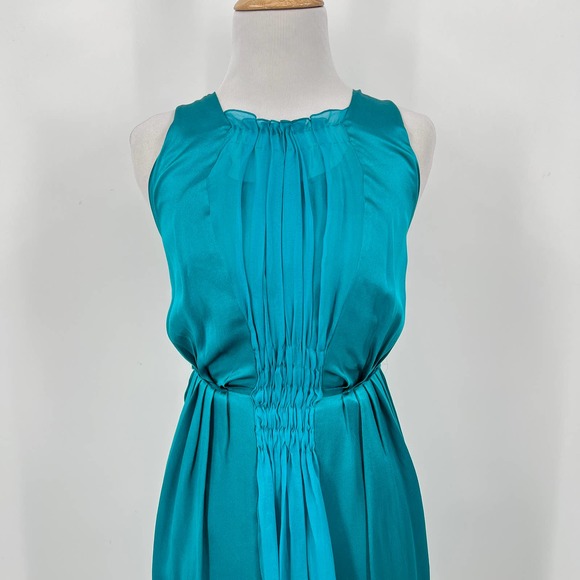 MOSCHINO Dress Womens 2 Turquoise Silk Sleeveless Pleat Front Knee Length - Picture 3 of 16